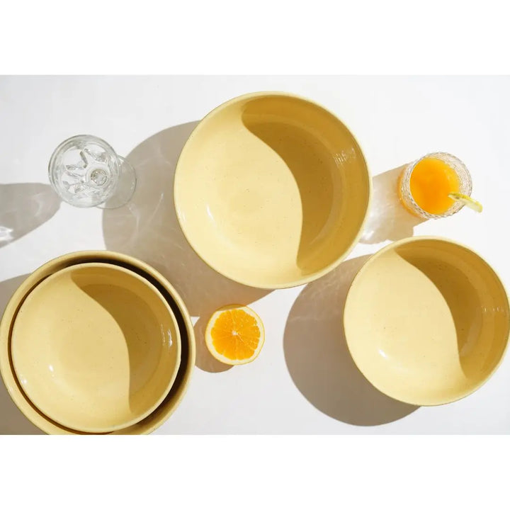 Yellow Ceramic Serving Bowl | Handmade Ceramic Medium Serving Bowl - Yellow