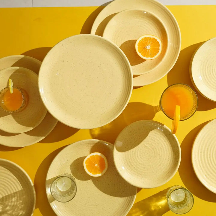 Yellow Ceramic Salad Plate Set - 7 Diameter | Handmade Ceramic Salad Plate set of 6 - Yellow