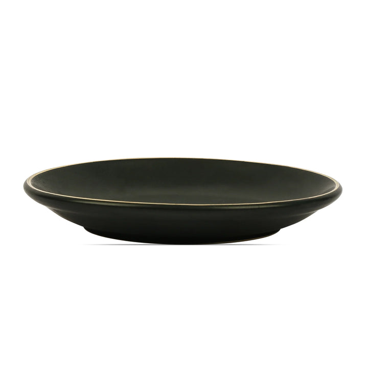 10-inch Black Ceramic Plate Set with Gold Border | Handmade Ceramic Shallow Plate Set - Black