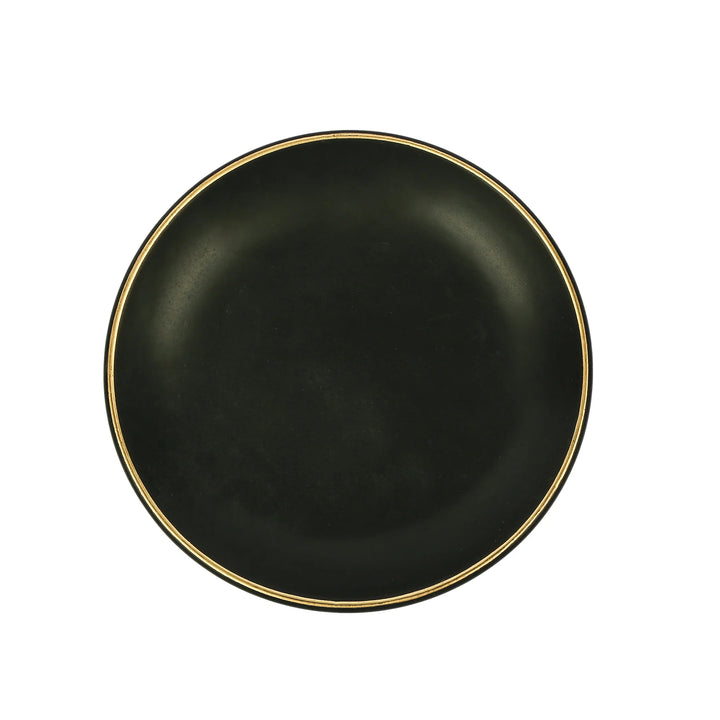 10-inch Black Ceramic Plate Set with Gold Border | Handmade Ceramic Shallow Plate Set - Black