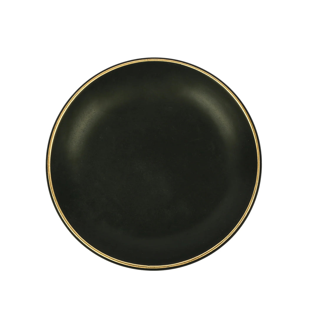 Black Ceramic Quarter Plate Set with Gold Details | Handmade Ceramic Quarter Plate Set - Black