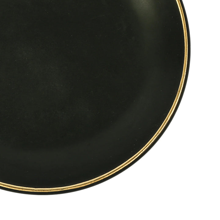 Black Ceramic Quarter Plate Set with Gold Details | Handmade Ceramic Quarter Plate Set - Black