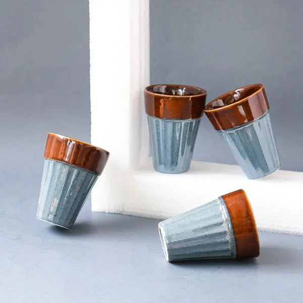 Set of 4 Medium Blue Ceramic Glasses | Handmade Ceramic Blue Medium Glasses Set of 4