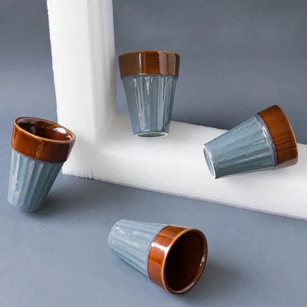 Set of 4 Medium Blue Ceramic Glasses | Handmade Ceramic Blue Medium Glasses Set of 4
