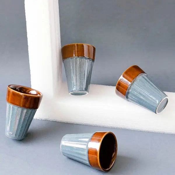 Set of 6 Ceramic Glasses - Blue, Medium Size | Handmade Ceramic Blue Medium Glasses Set of 6