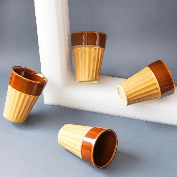 Handmade Ceramic Medium Glasses Set of 4 - Yellow | Handmade Ceramic Yellow Medium Glasses Set of 4
