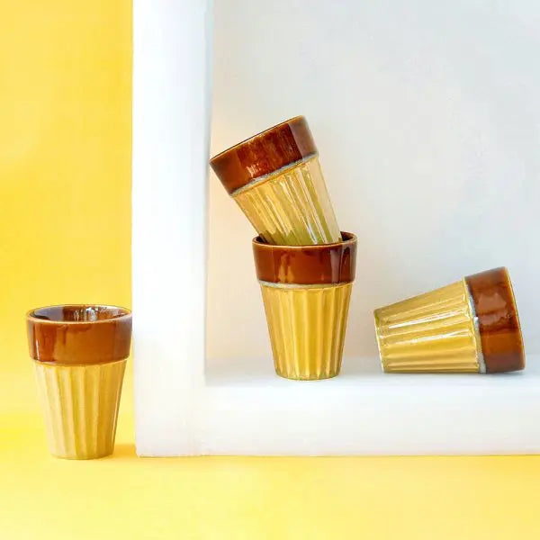 Set of 6 Small Ceramic Glasses - Yellow | Handmade Ceramic Yellow Small Glasses Set of 6