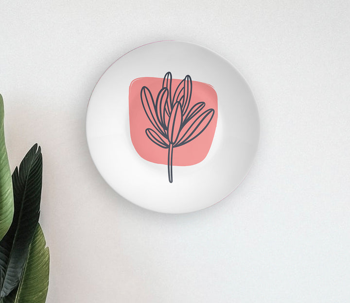 Pink Block Leaf Brush Stroke Decorative Ceramic Wall Plate