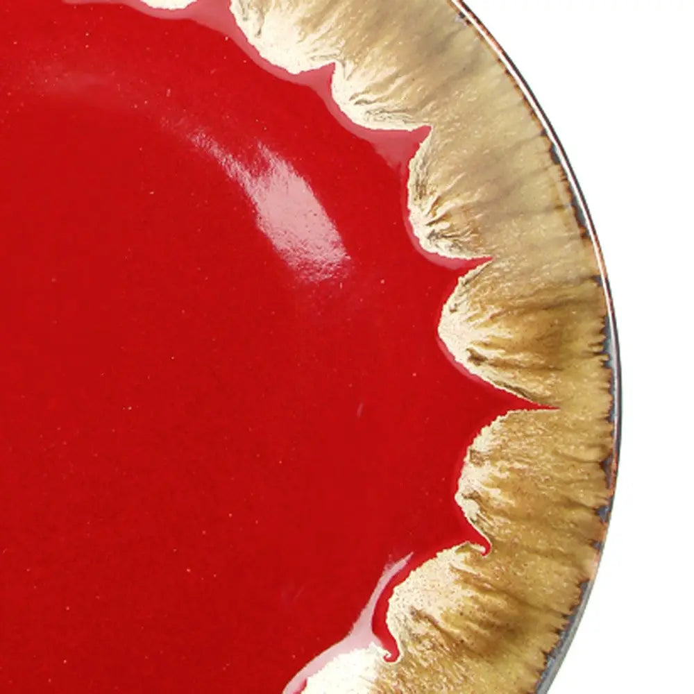 Red Handmade Ceramic Dinner Plate Set | Handmade Ceramic Dinner Plate Set - Red