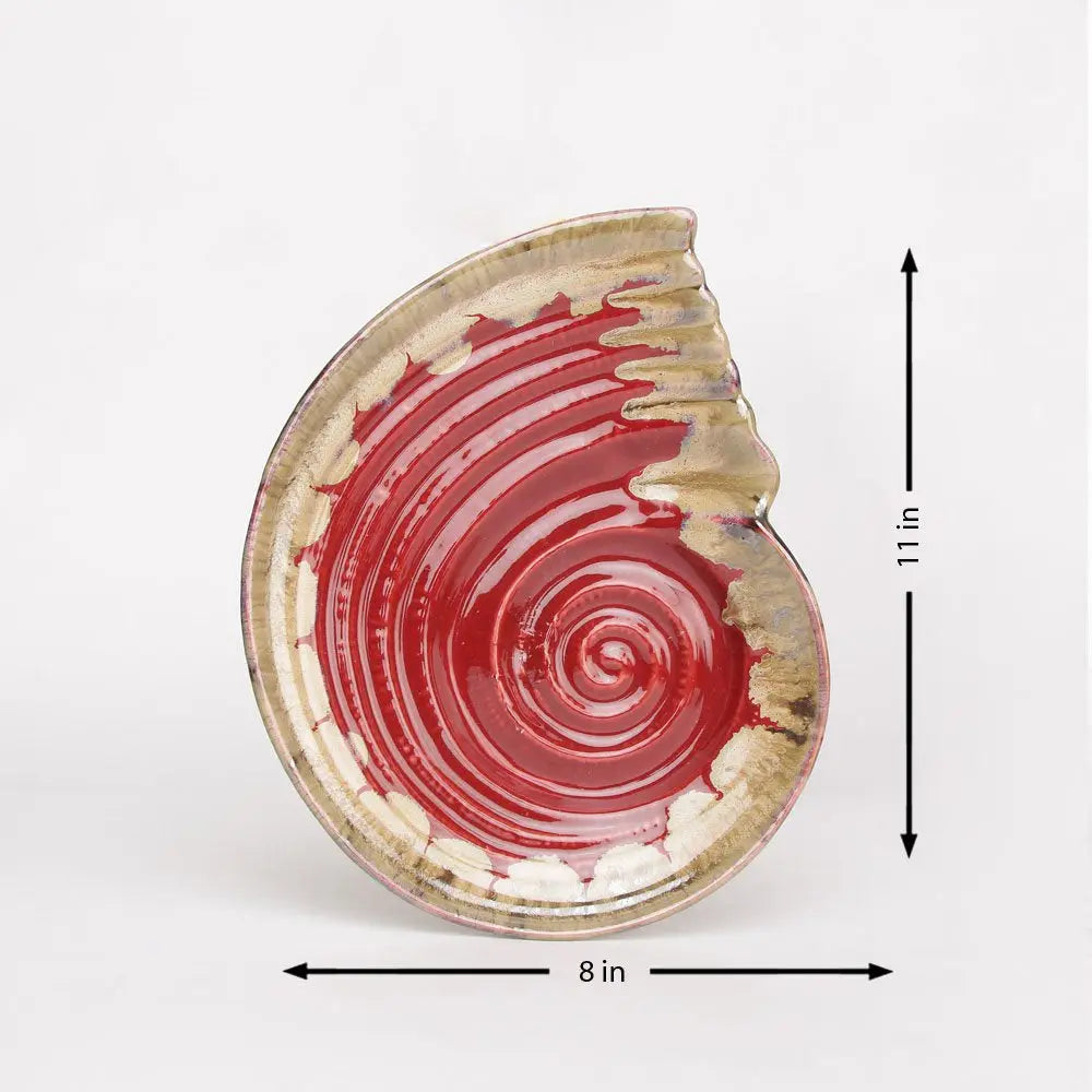 Ceramic Serving Platter Set | Artistic Ceramic Serving Shell Platter Set - Red