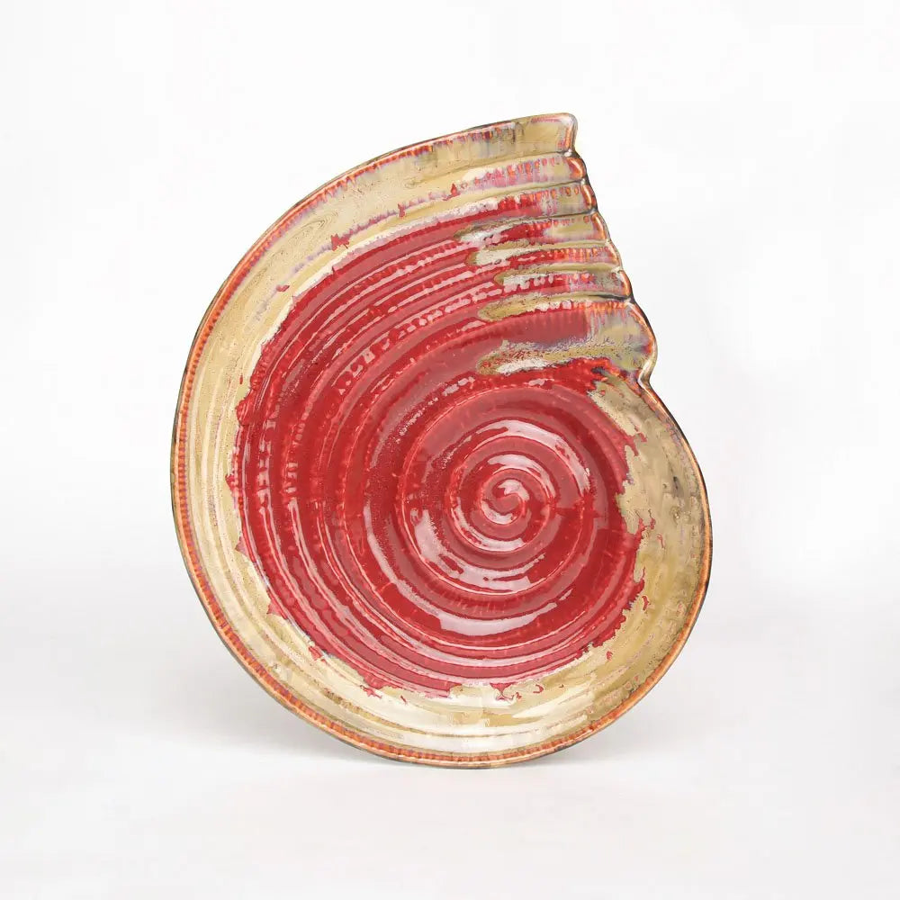 Handmade Ceramic Serving Platter Set | Artistic Ceramic Serving Shell Platter - Red