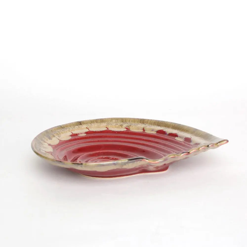 Handmade Ceramic Serving Platter Set | Artistic Ceramic Serving Shell Platter - Red