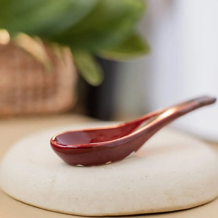 Ceramic Spoon Set - Red (Pack of 2) | Exquisite Ceramic Spoon Set of 2 - Royal Red