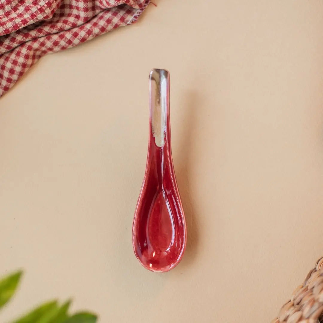 Ceramic Spoon Set - Red (Pack of 6) | Exquisite Ceramic Spoon Set of 6 - Royal Red