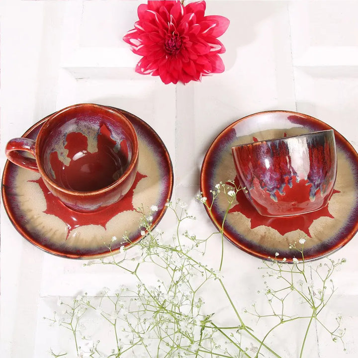 Red Ceramic Tea Cups & Saucers | Ceramic Tea Cups and Saucers - Sparkling Red