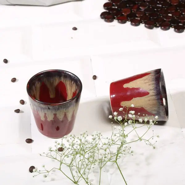 Ceramic Drinking Glass Set - Set of 4, Glossy Red | Exclusive Ceramic Drinking Glass Set of 4 - Glossy Red