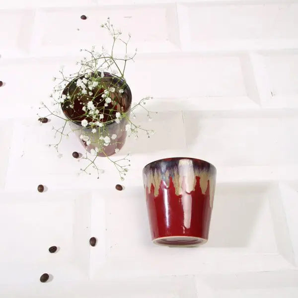 Ceramic Drinking Glass Set - Set of 4, Glossy Red | Exclusive Ceramic Drinking Glass Set of 4 - Glossy Red