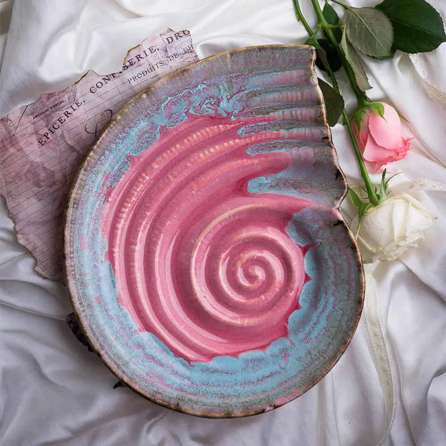 Pink Ceramic Serving Platter Set | Artistic Ceramic Serving Shell Platter - Pink