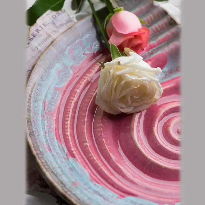 Pink Ceramic Serving Platter Set | Artistic Ceramic Serving Shell Platter - Pink