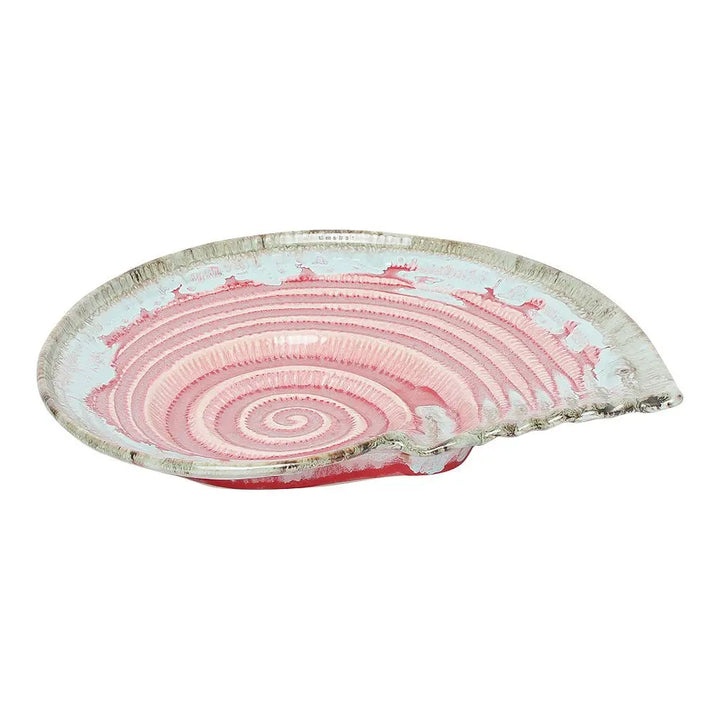 12 Handmade Ceramic Serving Platter | Artistic Ceramic Large Serving Shell Platter - Pink