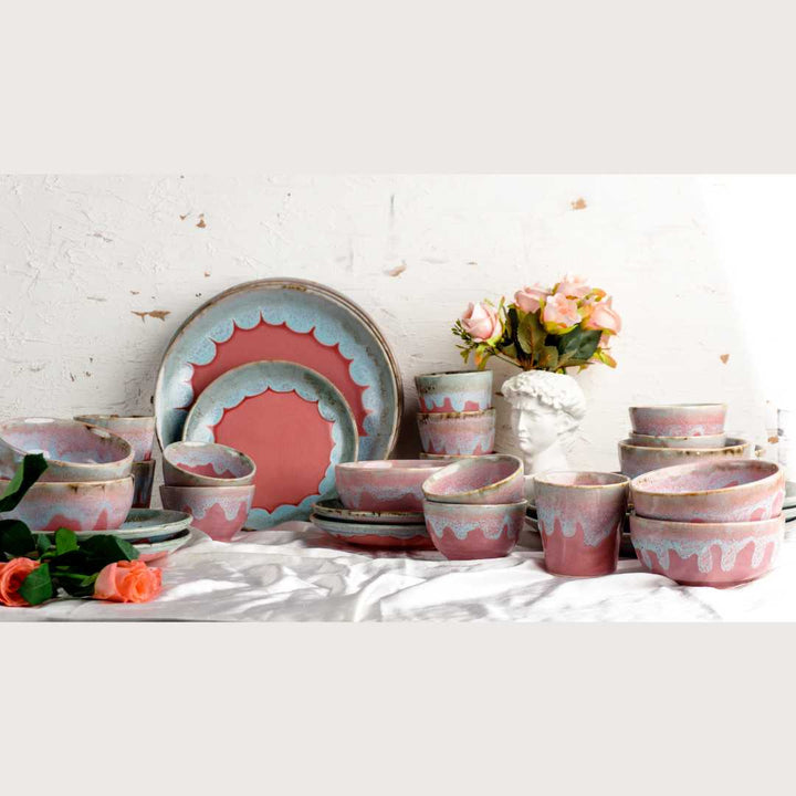 Ceramic Dinner Set - 12 Pieces | Handmade Ceramic Dinner Set of 12 Pcs - Pastel Pink & Blue