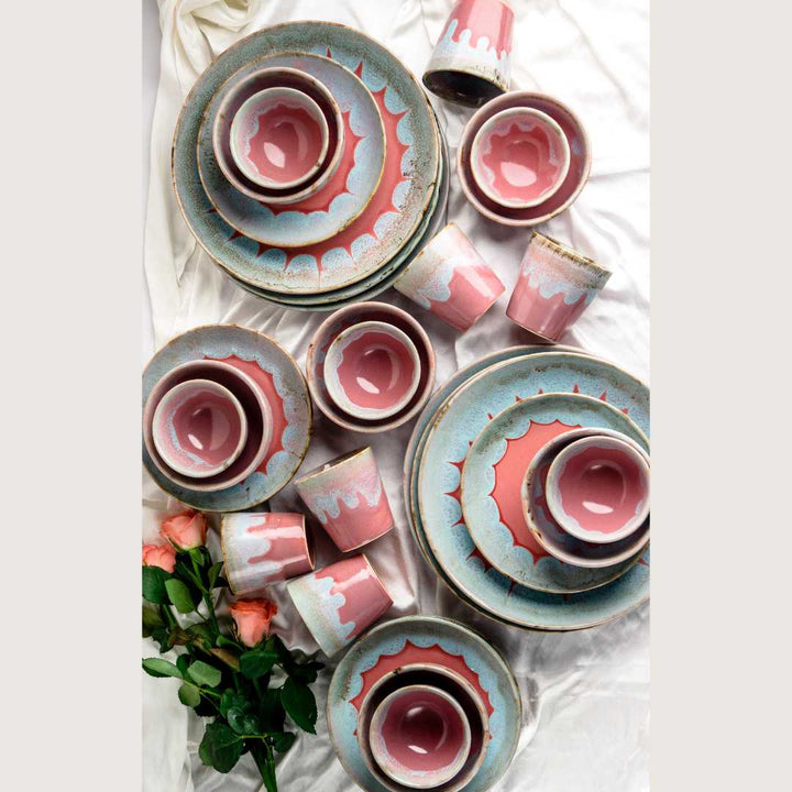 Ceramic Dinner Set - 12 Pieces | Handmade Ceramic Dinner Set of 12 Pcs - Pastel Pink & Blue
