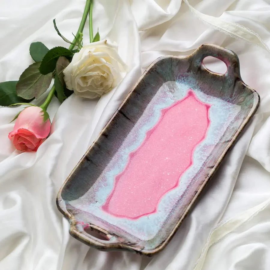 Handmade Ceramic Serving Tray | Handmade Ceramic Large Serving Tray - Pink