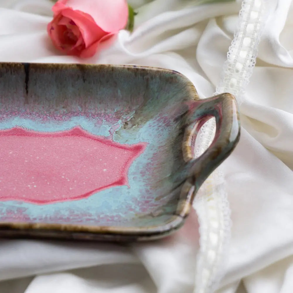 Handmade Ceramic Serving Tray | Handmade Ceramic Large Serving Tray - Pink