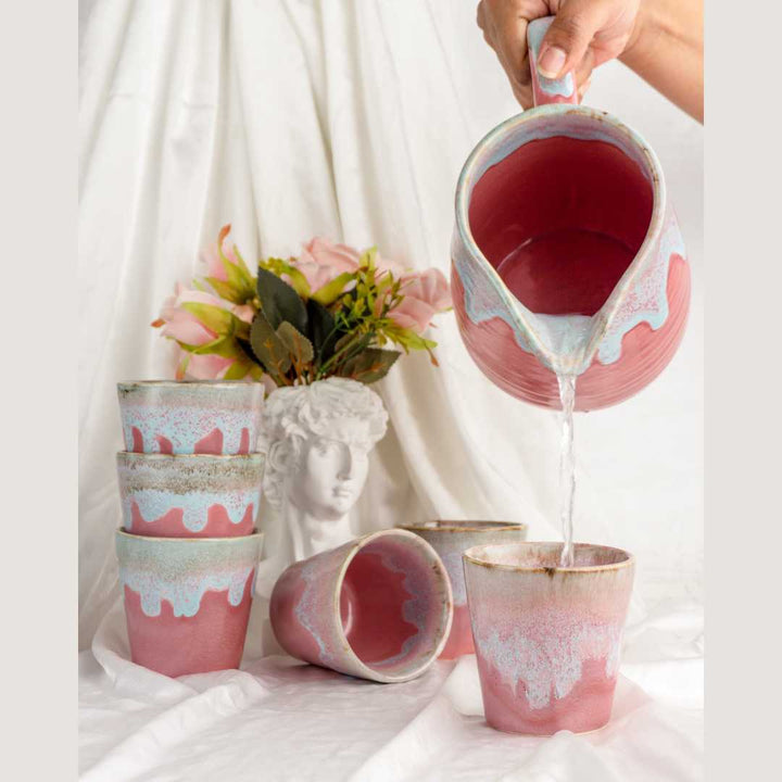 Ceramic Drinking Glass Set - Set of 2 | Handmade Ceramic Drinking Glass Set of 2 - Pink