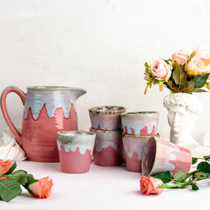 Ceramic Drinking Glass Set - Set of 2 | Handmade Ceramic Drinking Glass Set of 2 - Pink
