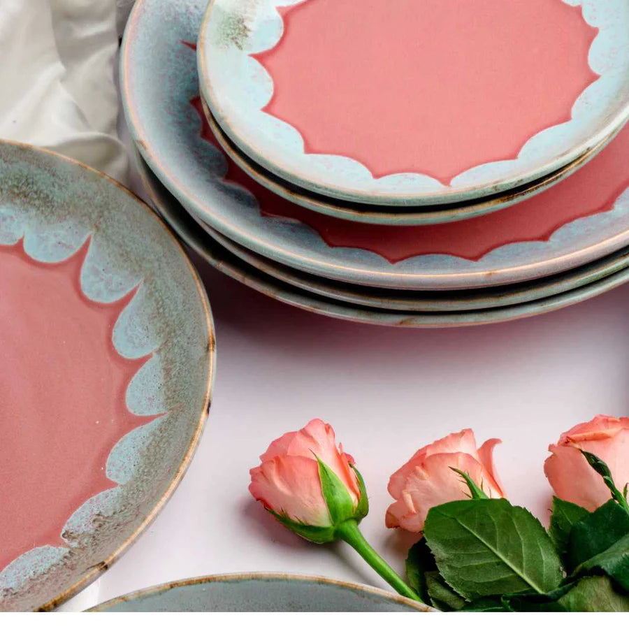 Pastel Blue & Pink Ceramic Quarter Plate - Eco-friendly | Handmade Ceramic Quarter Plate - Pastel Blue & Pink