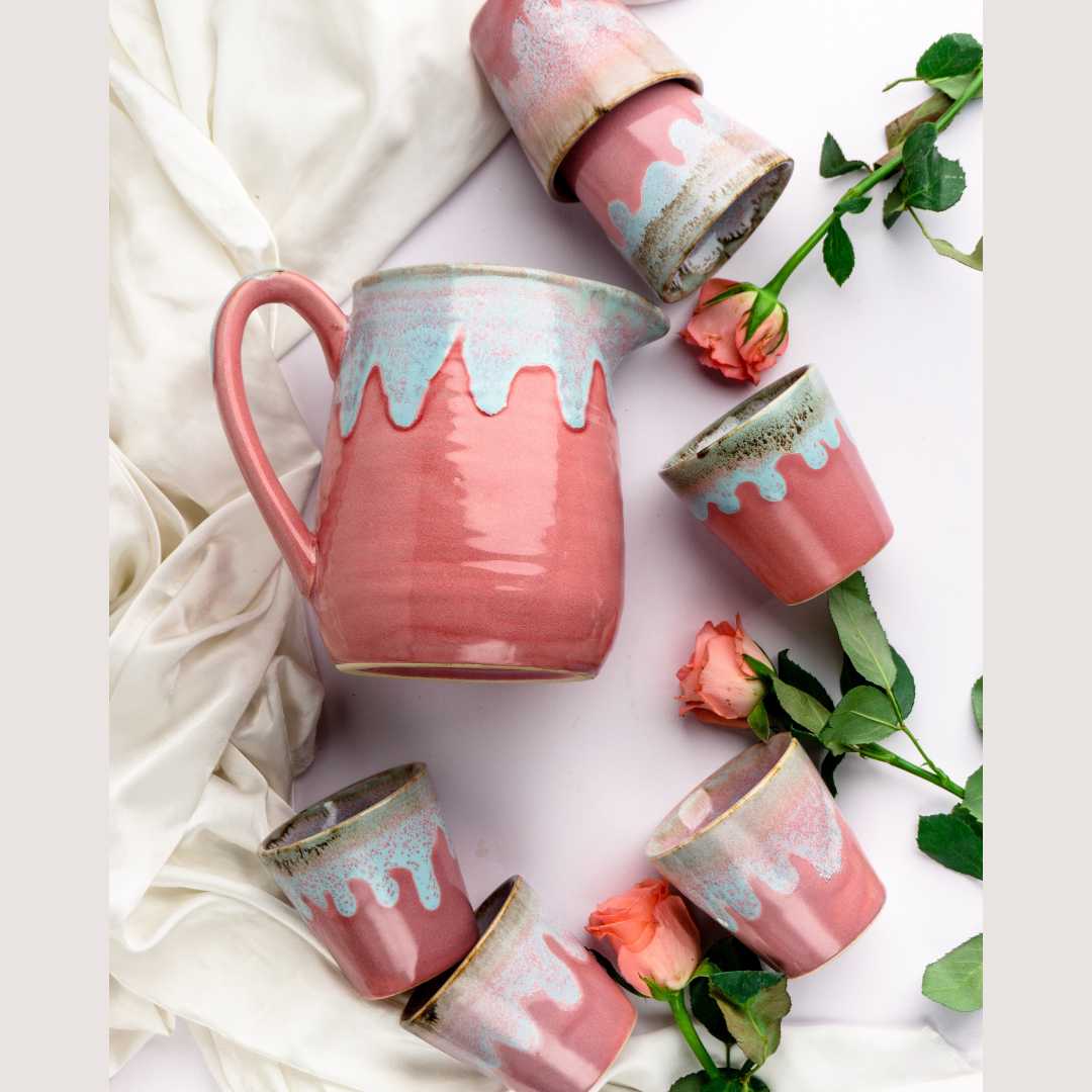 Pour Jug - Handmade Ceramic, Glossy Finish (Pink) | Handmade Ceramic Pour Jug - Glossy Pink