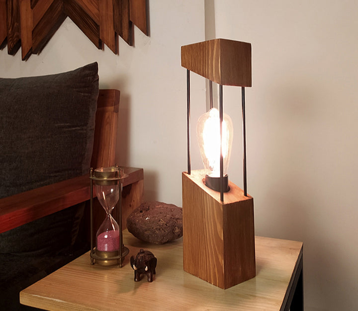 Brown Pinewood Table Lamp