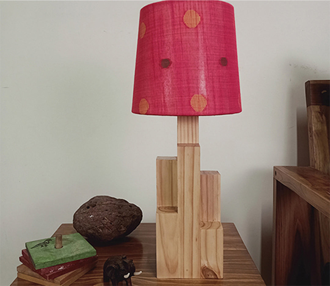 Beige Wooden Table Lamp with Fabric Shade