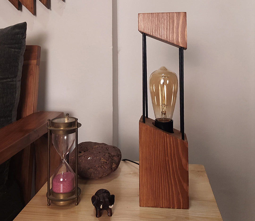 Brown Pinewood Table Lamp