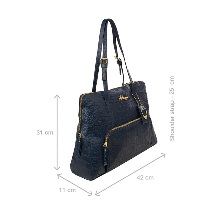 Blue Leather Tote Bag | Croco Embossed Tote Bag