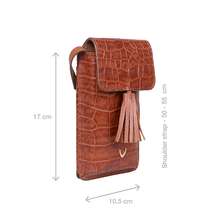 Tan Leather Sling Wallet | Tan Elegance Shiny Croco Sling Wallet