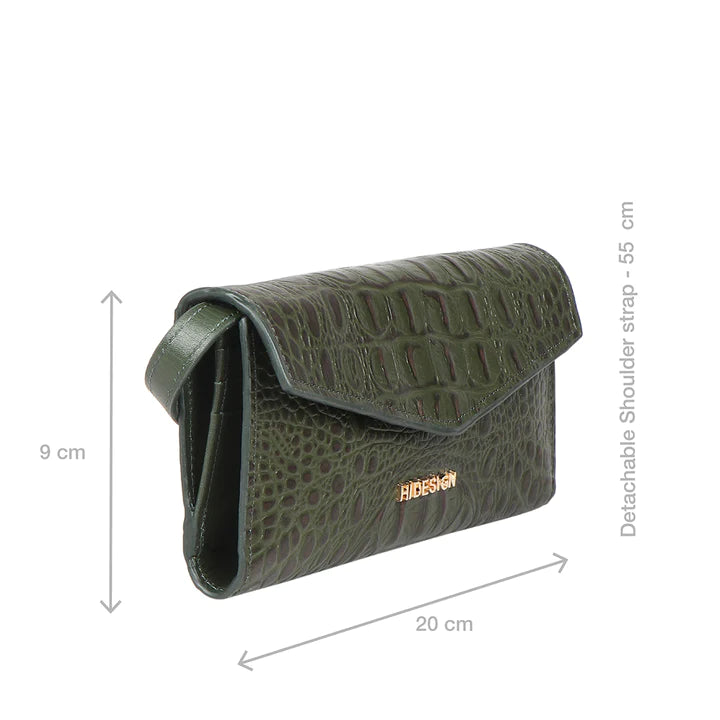 Green Leather Sling Wallet | Revolutionary Emerald Shiny Baby Croco Sling Wallet
