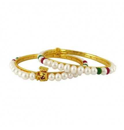 White Pearl Bliss Bangles - Freshwater Pearls, Silver/Gold Plated | White Pearl Bliss Bangles