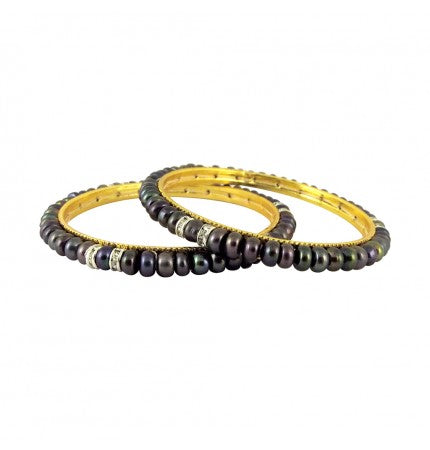 Gray CZ Elegance Bangles with Button Shaped Pearls | Gray CZ Elegance Bangles