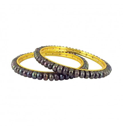 Gray Pearl Button Bangles - AA Quality | Gray Pearl Elegance Bangles