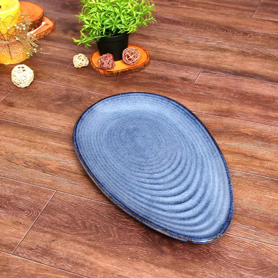 Lead-Free Ceramic Oval Platter | Handmade Ceramic Oval Platter - Blue