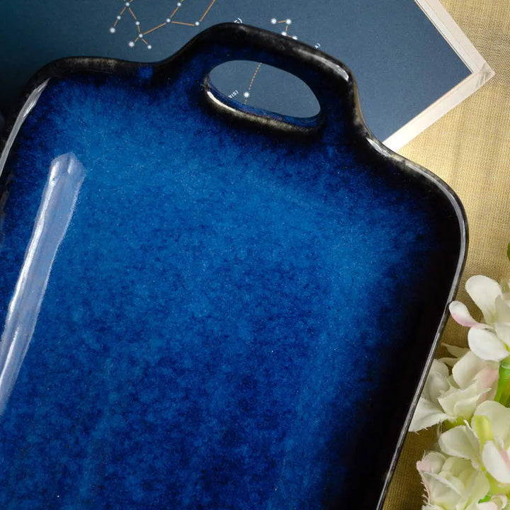 Ceramic Serving Tray - Dark Blue, Lead-Free | Handmade Ceramic Serving Tray - Dark Blue