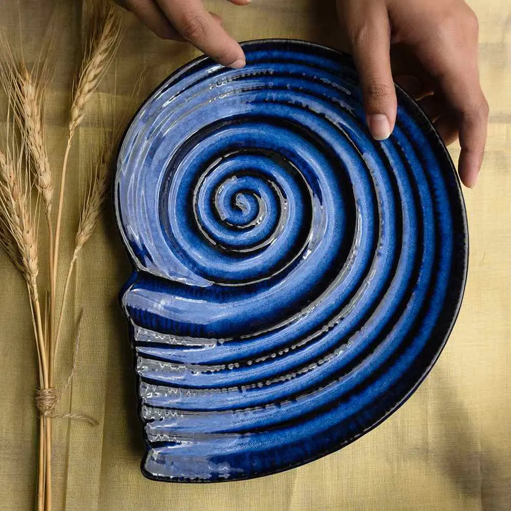 Ceramic Serving Platter in Midnight Blue | Handmade Ceramic Serving Shell Platter - Midnight Blue