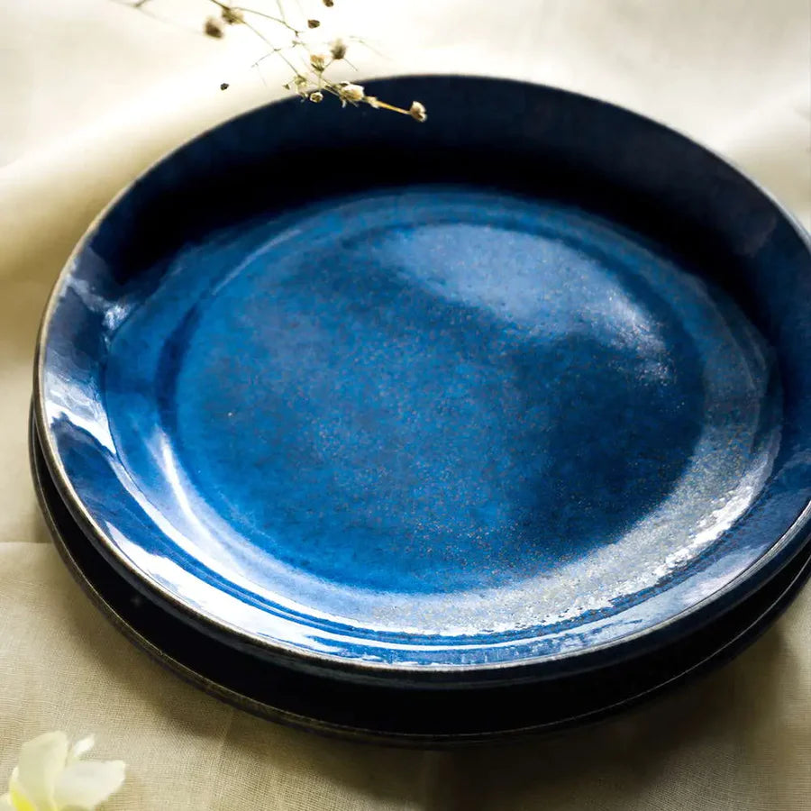 Midnight Blue Ceramic Quarter Plate Set | Handmade Ceramic Quarter Plate Set - Midnight Blue