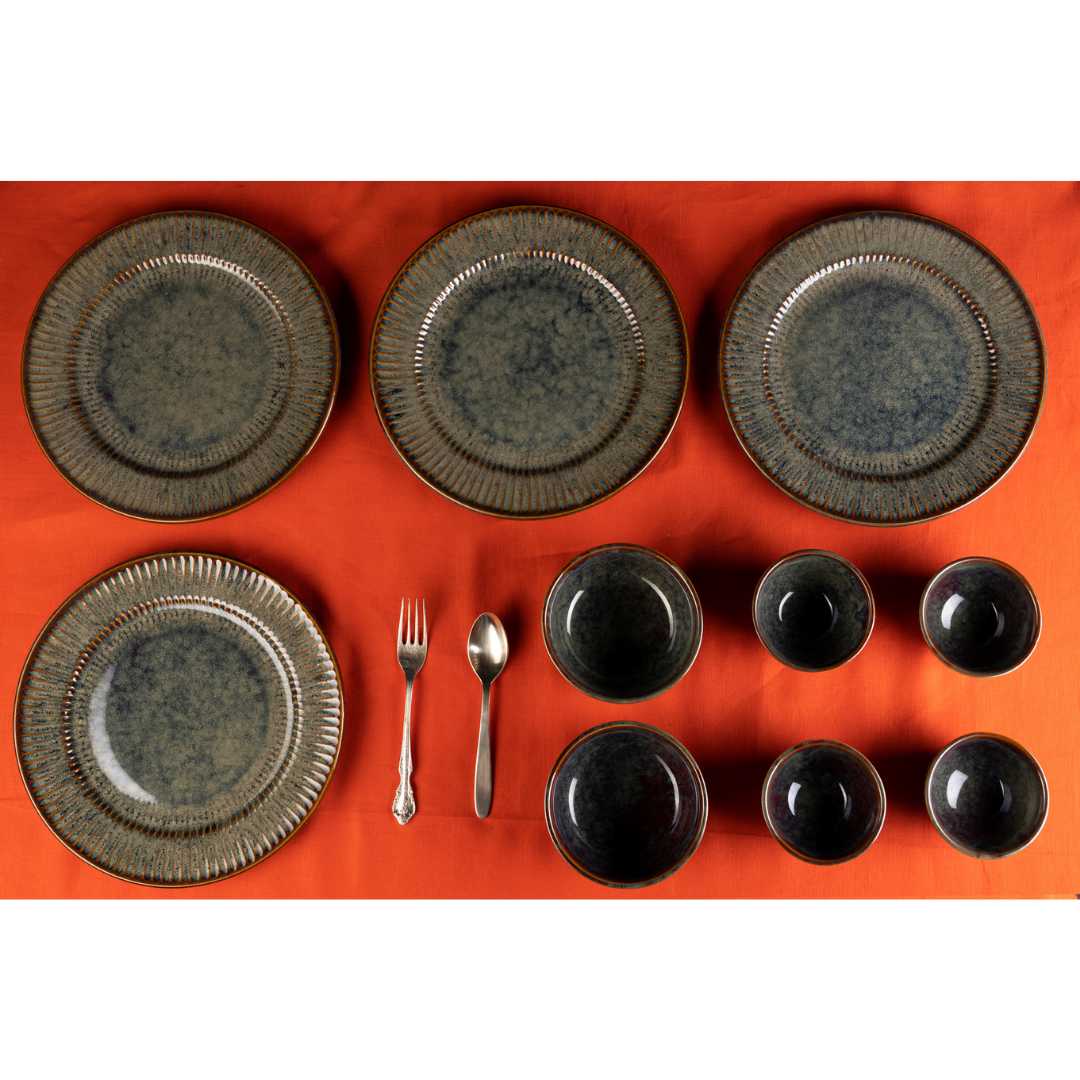 Ceramic Dinner Set - Lead-Free, Microwave Safe | Handmade Ceramic Dinner Set of 10 Pcs - Brown