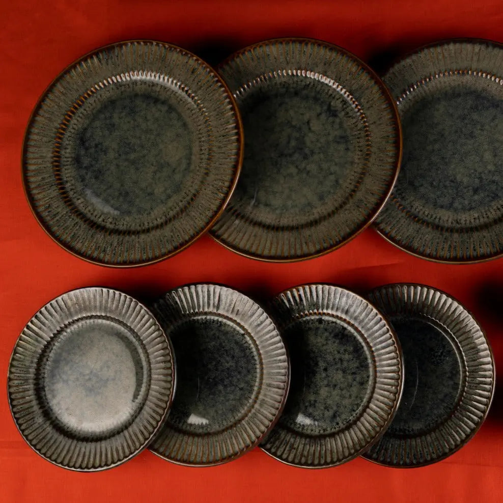 Sage Green Ceramic Dinner Plate Set | Handmade Ceramic Quarter Dinner Plate Set of 4 - Sage Green