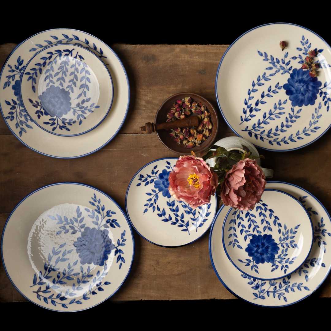 Handmade Ceramic Dinner Set | Handmade Ceramic Dinner Set of 10 Pcs - Blue & White