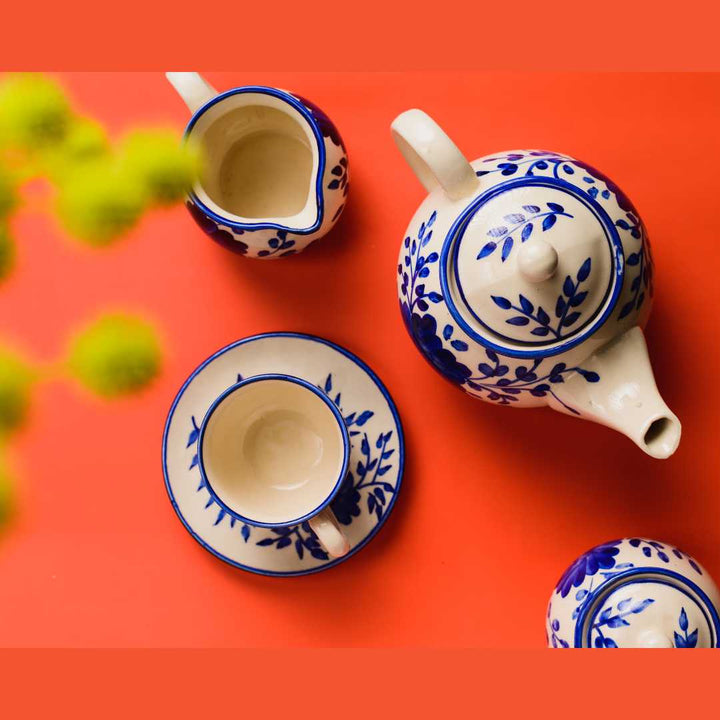 Blue Floral Ceramic Tea Set | Premium 11pc Ceramic Tea Set - Himalayan Blue