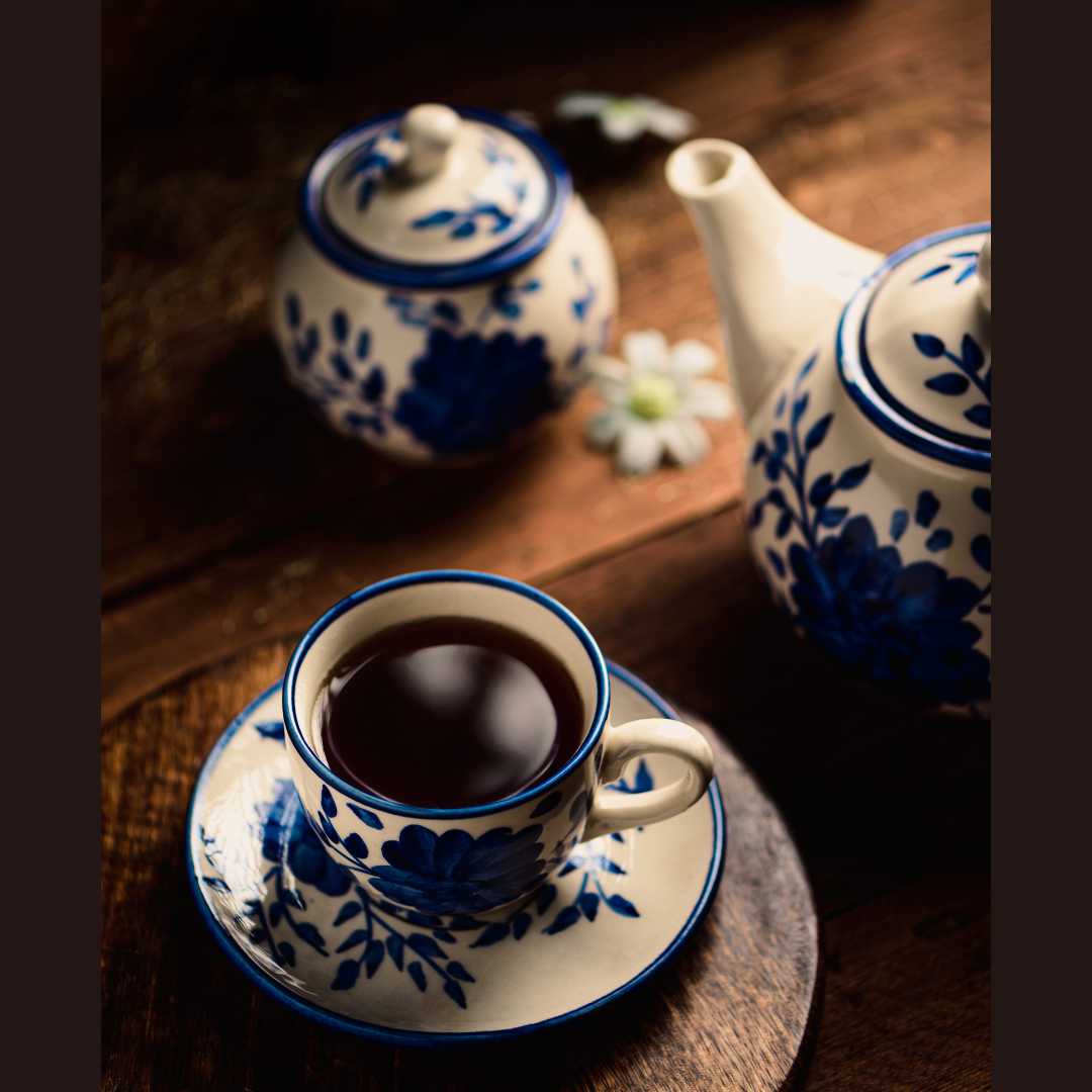 Blue Floral Ceramic Tea Set | Premium 15pc Ceramic Tea Set - Himalayan Blue